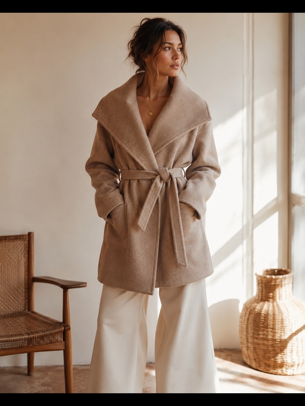 ONLY Belted Wrap Coat – Beige / Oatmeal/ Like New 🤎